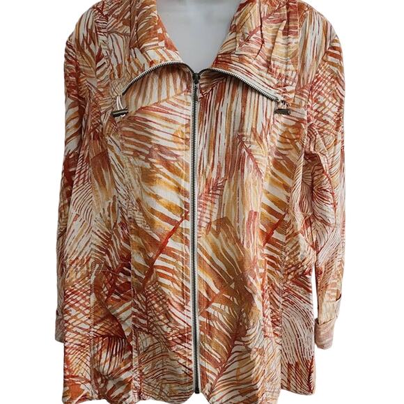 Chico's Orange Leaf Print Cotton Blend Size 2 (M) Long Sleeve Jacket - Picture 1 of 6